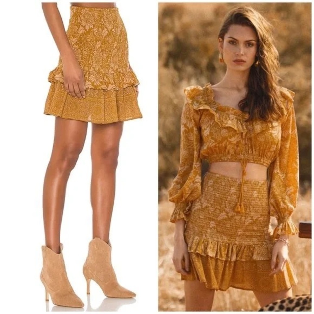 Spell Mustard Floral Mini Skirt